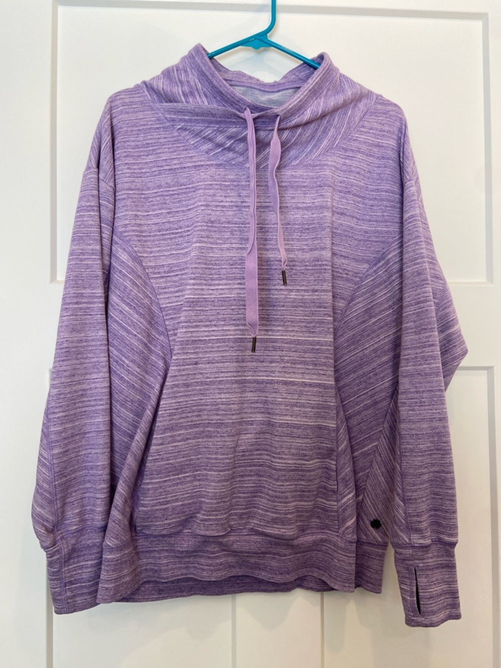 L Zella Lavender Heather Pullover with funnel neck